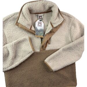 Avalanche‎ Teddy Fleece Pullover Jacket Mens Large Beige Tan 1/4 Zip Color Block
